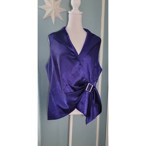 Metaphor Top Wrap Style Blouse Women's XL Purple Sleeveless Plunging Surplice Ne